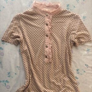 Tory Burch Pink Polka Dot Collared Shirt